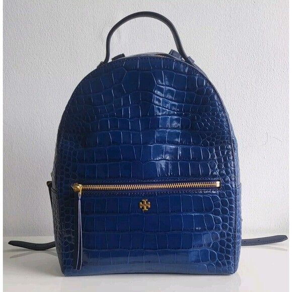Tory Burch Croc-Embossed Navy Blue Leather Mini Backpack 495$ main image 9